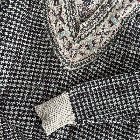 Vintage Polo Ralph Lauren Fair Isle Houndstooth Knit Sweater Wool Silk Linen M - Picture 6 of 8